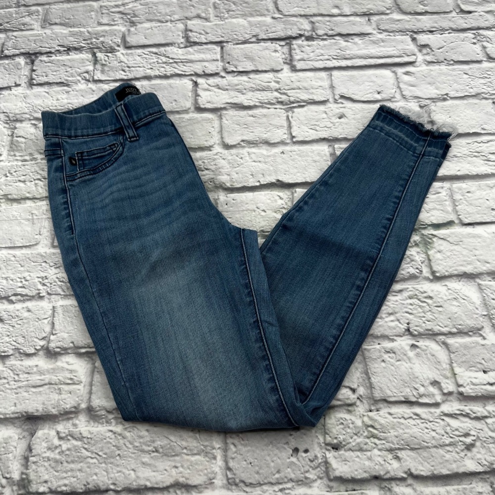 Judy Blue Womens High Rise Pull On Skinny Jeans Medium Wash Raw Hem Size 1/25